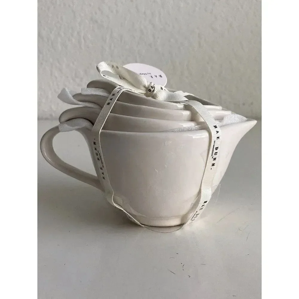 Rae Dunn White Tea Cup Measuring Cups With Cute Handle 4 Piece Set New with Tags